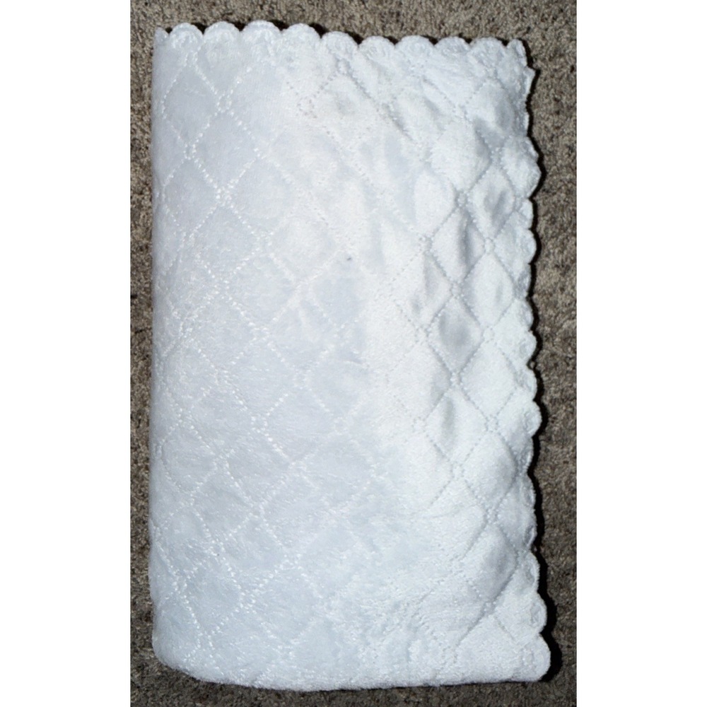 Mon Lapin Blue Cream White Sherpa Scalloped Scallop Baby Blanket Diamond Stitch